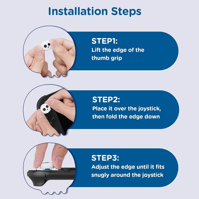 Jemdo Thumb Grips Compatible with Nintendo Switch 2 (2025) – 4pcs White/Glitter Skull Design Silicone Joystick Caps, Comfortable Controller Stick Cover Gifts for Kids & Gamers - Image 3